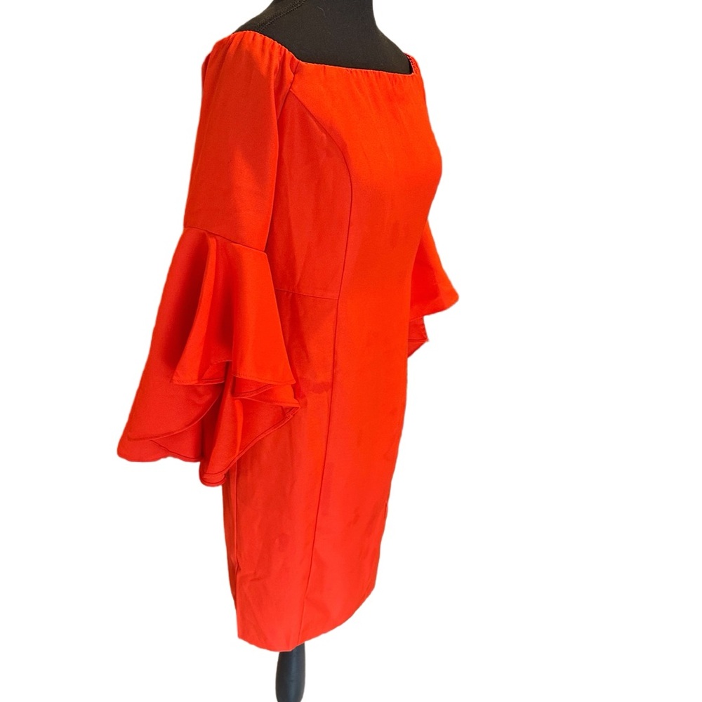 VENUS Red/Orange Sheath Dress with Bell Sleeves